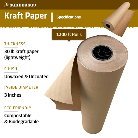 60 inch Lightweight Kraft Paper Rolls - 30 lb. Recycled Paper (Brown) –  Sandbaggy